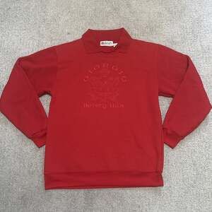 Vintage Giorgio Beverly Hills Red Collared Sweatshirt Embroidered Crest Size M/L